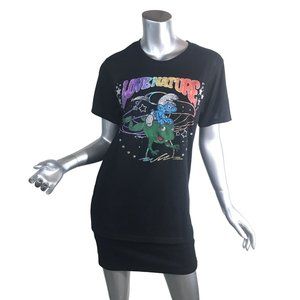 The Smurfs Medium  "Love Nature" Graphic Tee Shirt Black Frog Rainbow Crew Neck